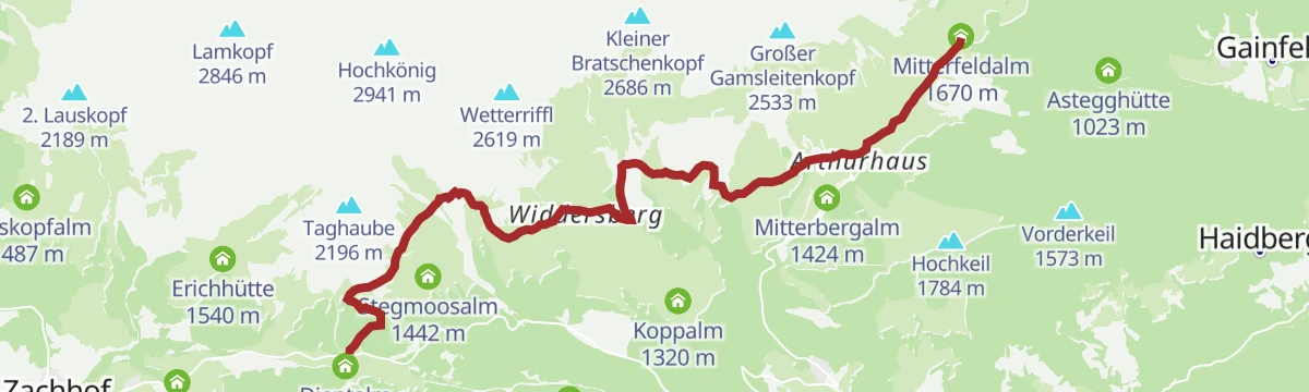 Route map: Hüttenhüpfer 2 Etappe - Variante Berggasthof Mittereggalm